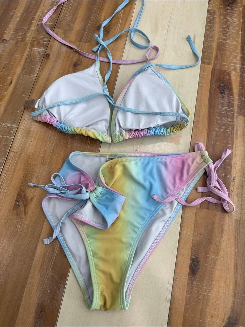 Pastel Rainbow Tie-Side Bikini in Blue, Pink, Yellow